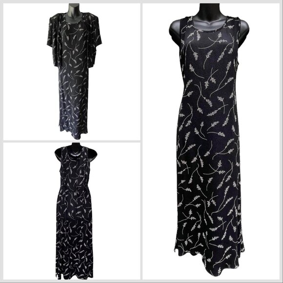 90s VTG Molly Malloy Sleeveless Floral Maxi Black Dress With Cover Women’s 12 - Picture 1 of 16